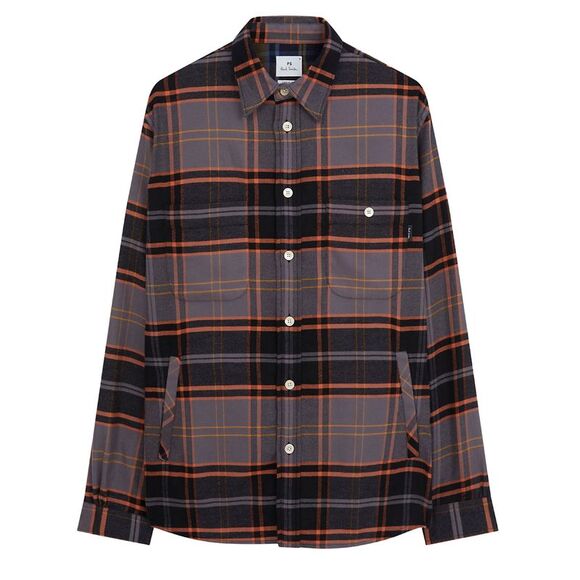 Ps Paul Smith Mens Cotton Plaid Overshirt Small Grey/Orange - NWT $250